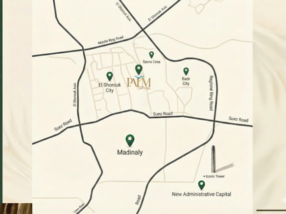 موقع كمبوند بالم كابيتال الشروق على خريطة طريق القاهرة السويس Palm Capital Shorouk City